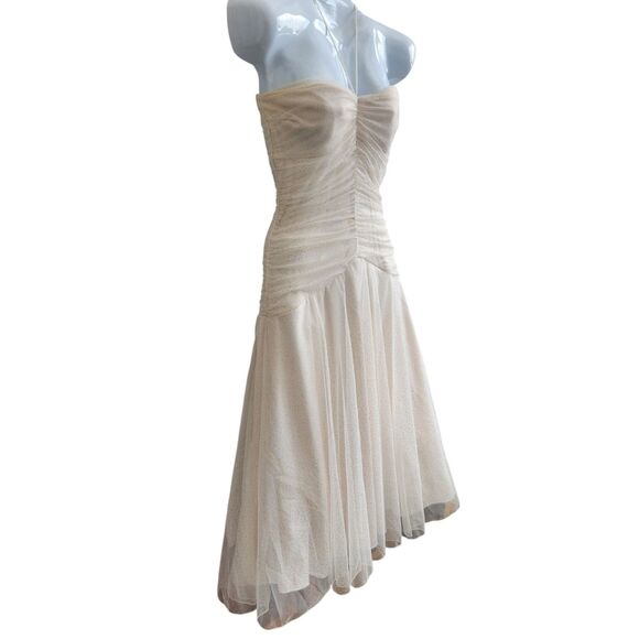 Speechless VTG Y2K Balletcore Midi Dress-M-Ivory/Gold Glitter Tulle-Ruched-Fairy - Picture 10 of 13